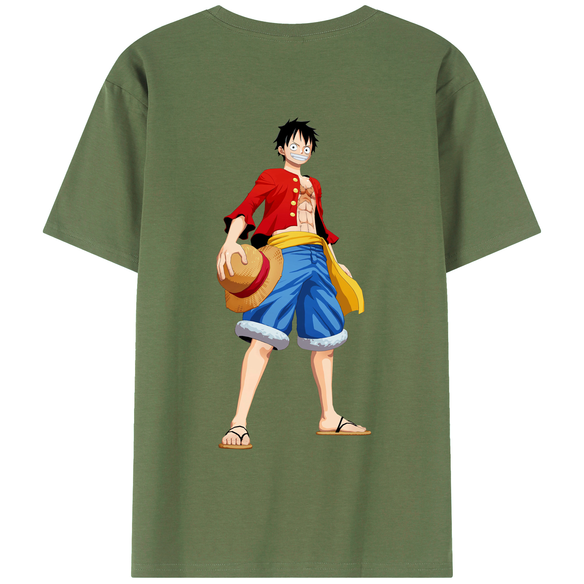 ワンピース モンキー・D・ルフィ ONE PIECE Monkey D. Luffy 綿100％ メンズ半袖Tシャツ（バックプリント） 通気性